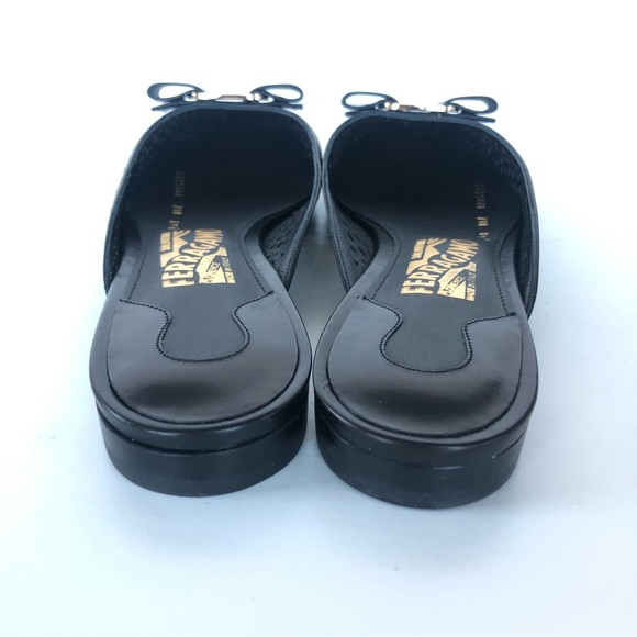 SALVATORE FERRAGAMO Emile LC Nero Laser Cut Leather Flats Mules Sz 8 1/2 B NWB - Picture 7 of 14